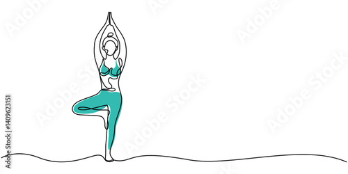 Woman sitting  yoga Continuous one line drawing Vector illustration, Young woman girl athlete goes in for sports yoga fitness. One continuous drawing line, one line drawing of woman doing kegel.