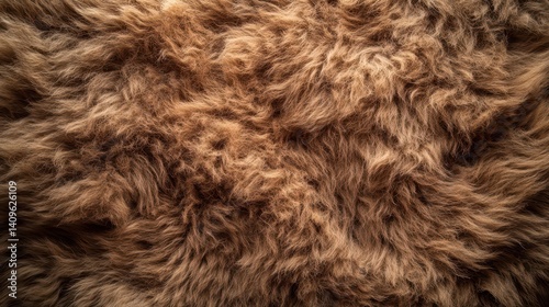 Close-up view of a textured, light brown faux fur fabric.