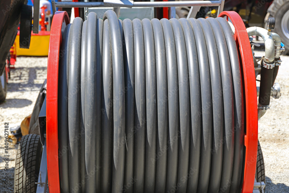 Long Plastic Pipe Hose at Coil Trailer for Water Irrigation Farming