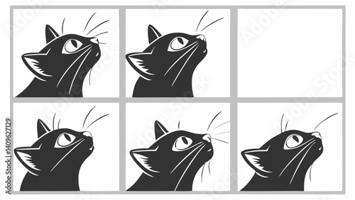Black Cat Head Looking Up Vector Cartoon Pet Illustration
