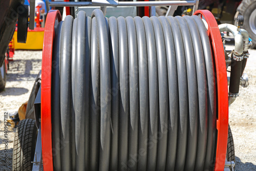 Long Plastic Pipe Hose at Coil Trailer for Water Irrigation Farming