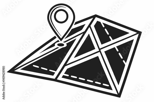 Black and White Map Location Pin Vector Icon Navigation Travel Direction