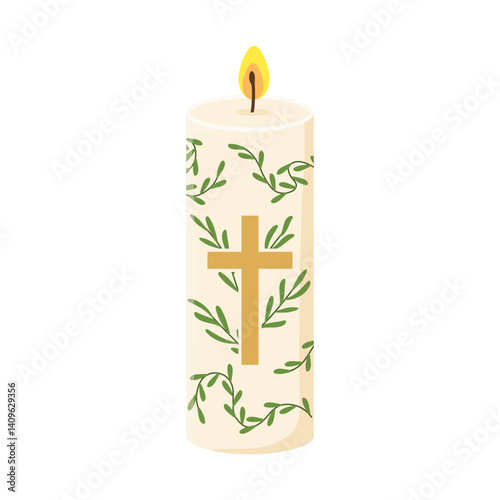 First Holy Communion candle icon; perfect for religious invitations, sacramental decorations, church programs, or faith-based designs- vector illustration