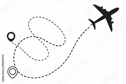Airplane Flight Path Dotted Line Travel Icon