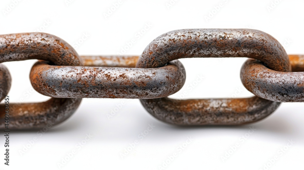 Rusty metal chain links close up on white background Rusty metal chain links close up on white background