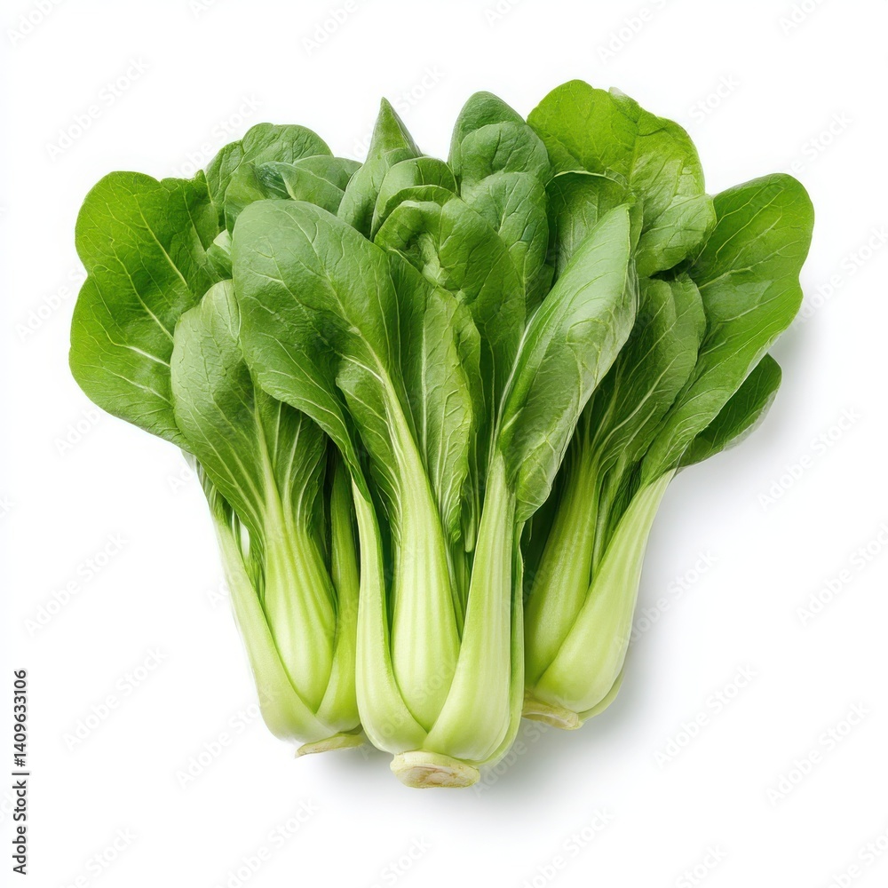 A close up view of fresh bok choy vegetable on plain white surface top view A close up view of fresh bok choy vegetable on plain white surface top view