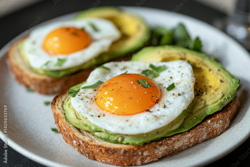 Plate of random egg with avocado toast Plate of random egg with avocado toast