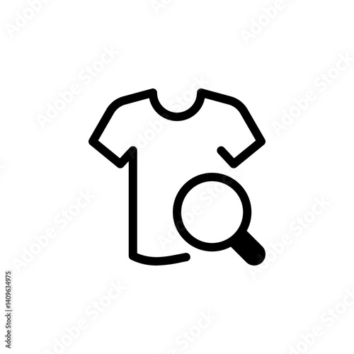 T shirt with a magnifying glass icon, representing finding or searching for clothing. Ideal for e-commerce, fashion apps, or retail websites