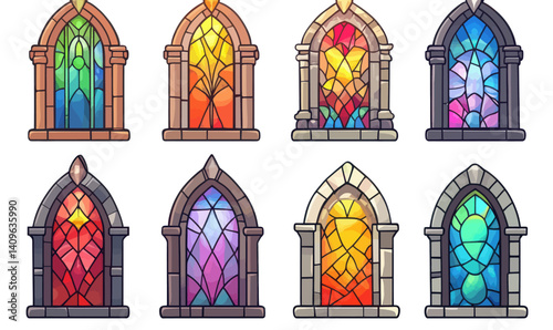 Colorful Stained Glass Window Set in Minimalist Style for Antique Magic Themes