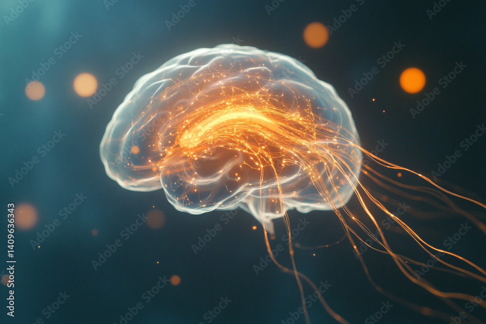 Naklejka premium Glowing brain neural network sparks creativity and intelligence