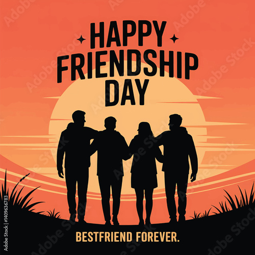 International Day of Friendship Vector Design with Friends at Sunset