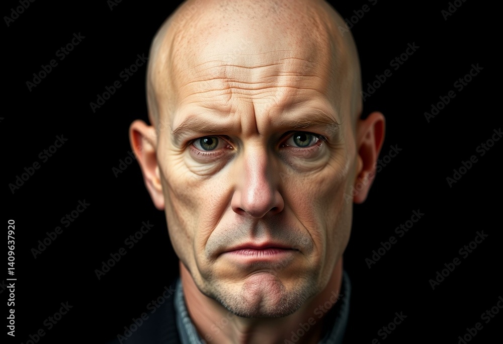 Obraz premium Bald man with a stern expression