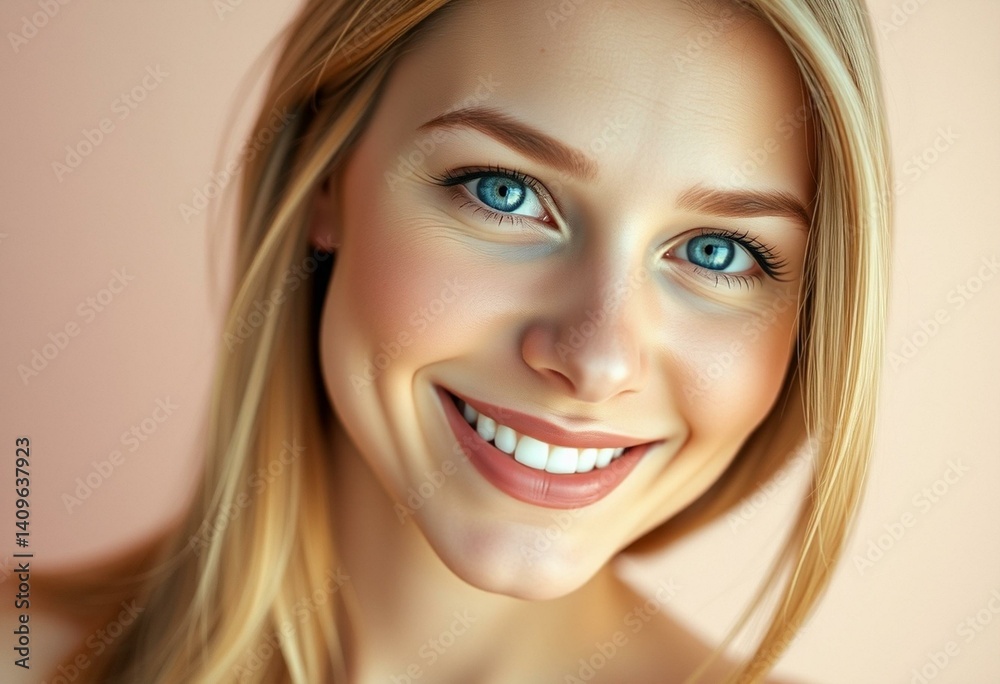 Soft focus portrait of a smiling female model on warm pastel background Soft focus portrait of a smiling female model on warm pastel background
