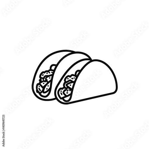 Simple black outline of two tacos on white