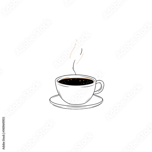 Hot coffee cup icon in outline and color style on white background