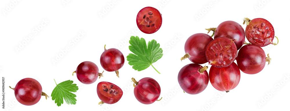 Red gooseberry isolated on white background. Top view with copy space for your text. Flat lay.
