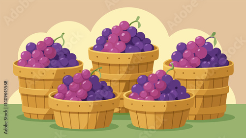 Baskets overflowing with plump juicy gs are stacked high on every corner ready to be turned into delicious homemade jams and jellies.. Vector illustration
