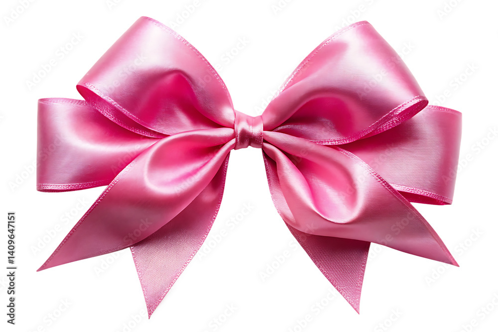 Fototapeta premium Pink satin ribbon bow isolated on white background PNG