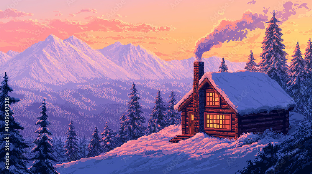 Fototapeta premium Winter Cabin Glow