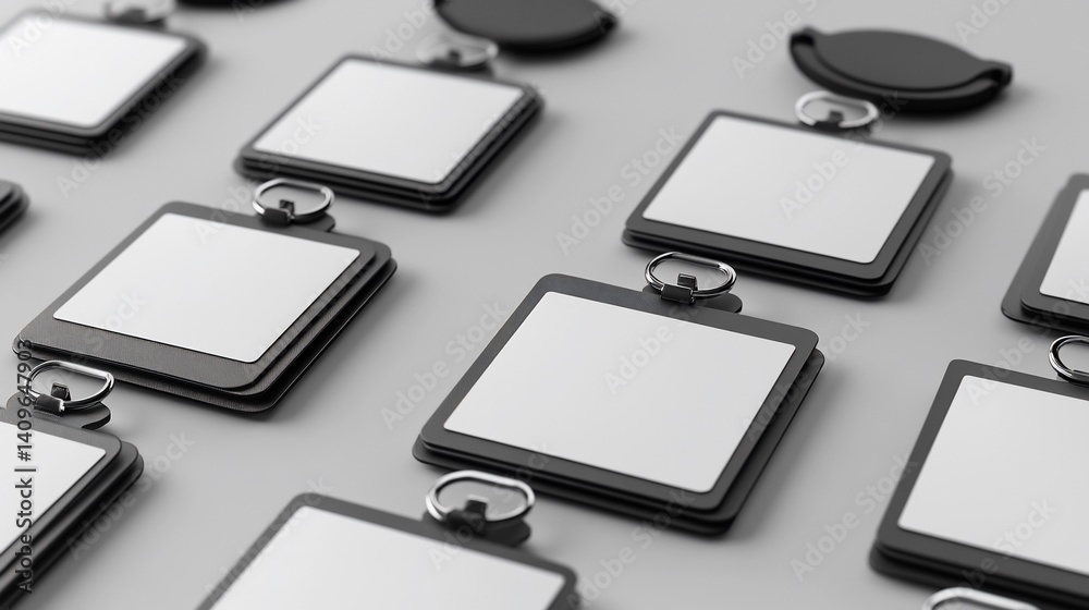 Blank badge array on gray background for mockup display of names, s Blank badge array on gray background for mockup display of names, s