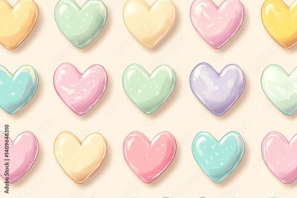 Obraz premium Seamless pattern of heart shaped candies forming a colorful background, ideal for valentine's day or romantic projects