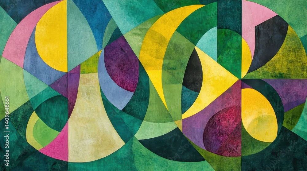 Fototapeta premium Vibrant abstract design featuring concentric circles and geometric shapes.