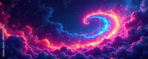 Vibrant neon chakra swirls on dark, cosmic backdrop, light, energy
