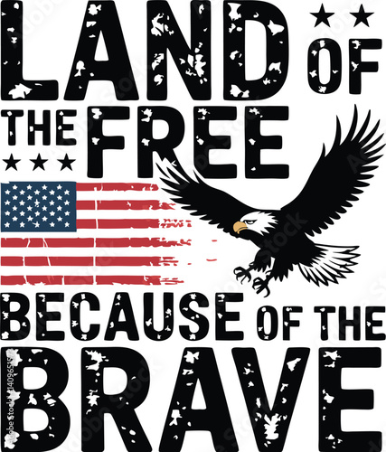 Land Of The Free Because Of The Brave Memorial Day T-Shirt Design Vector