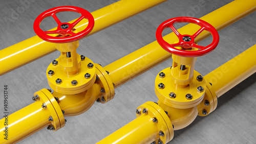 Yellow gas pipes. Triple pi...