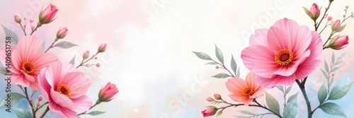 Pastel watercolor floral painting, delicate blooms, bright, watercolor, blossom