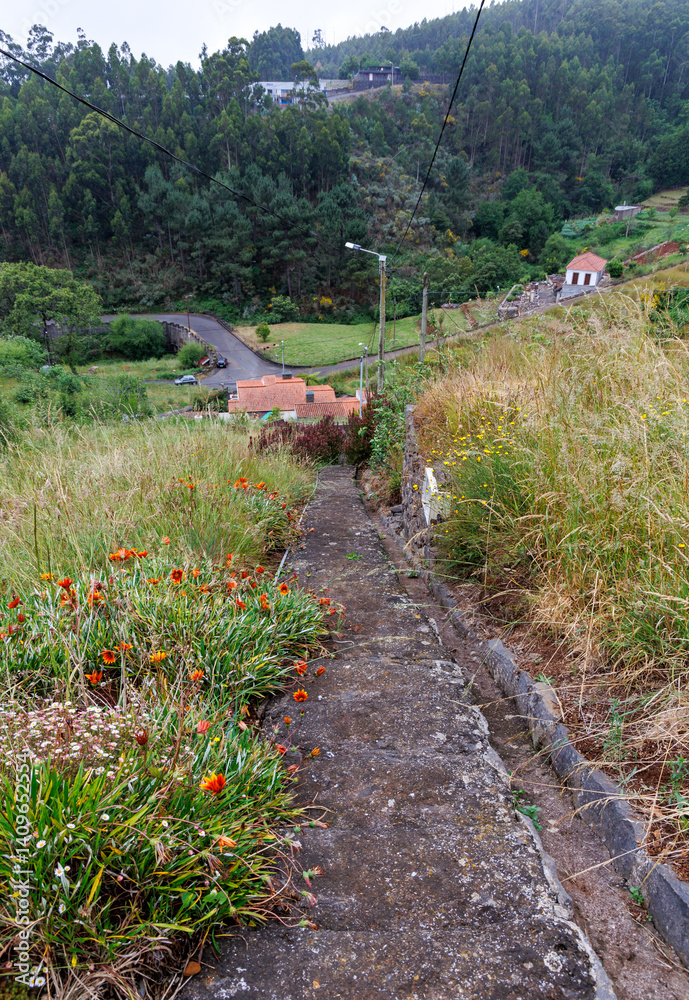 Stairs in Camacha mountainous town in municipality of Santa Cruz, Madeira Island, Portugal