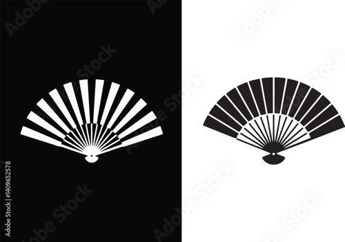 Folding Fan Silhouette Icons Vector Collection