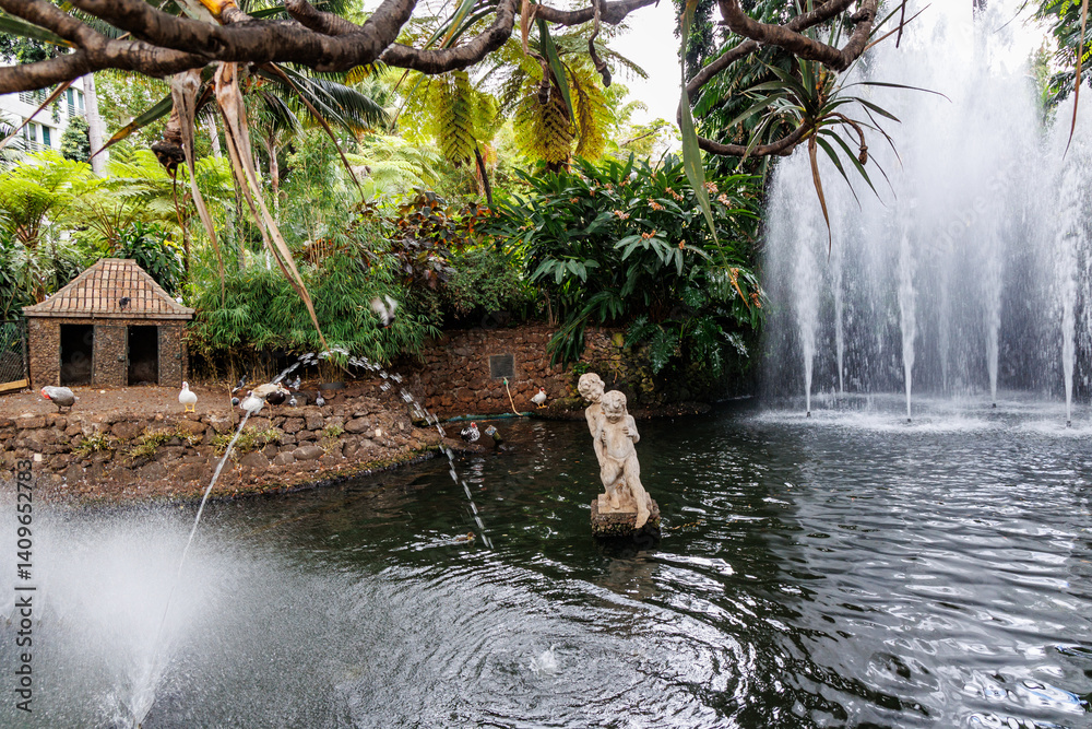 Pond in Municipal Garden in Funchal city, capital of Madeira Island, Portugal