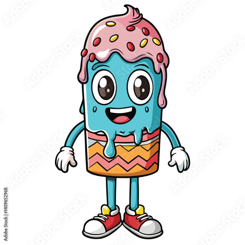 Cartoon ice cream character with happy expression