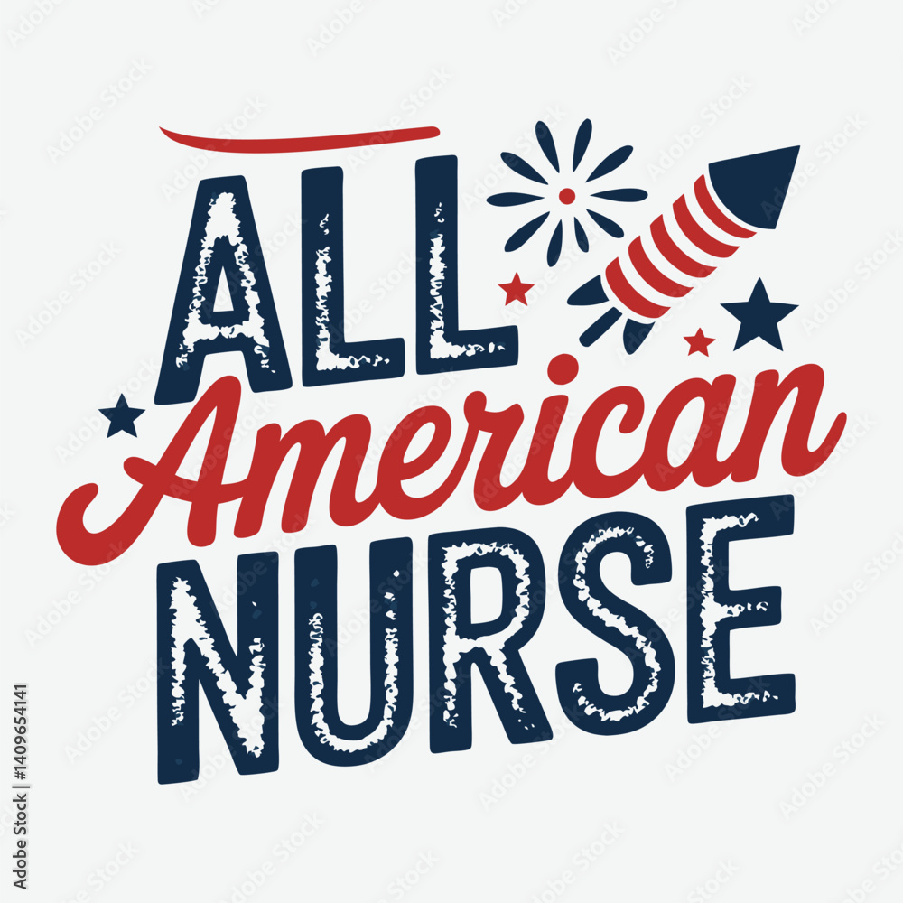 Naklejka premium All American Nurse Memorial Day T-Shirt Design Vector