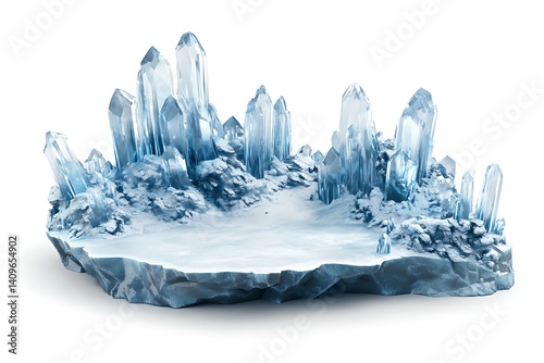 3D Style Icy Alien Terrain with Crystalline Formations and Glowing Structures.