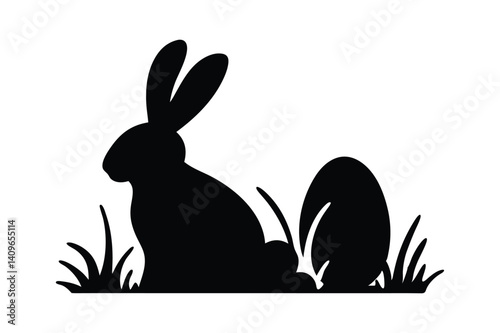 Rabbit Silhouette in Grass: Minimalist Wildlife Icon