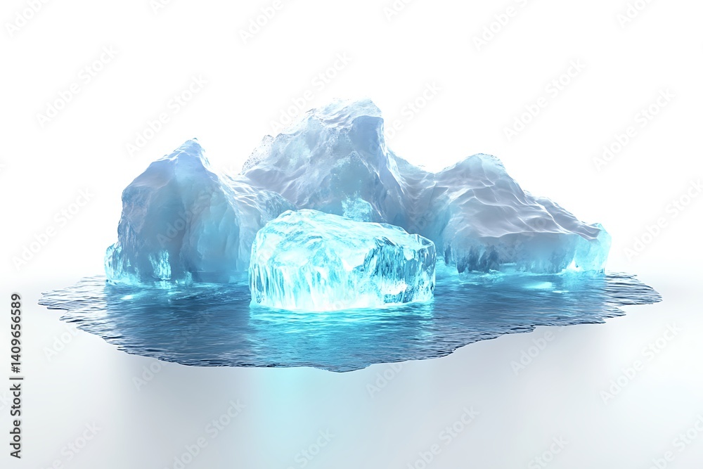Fototapeta premium 3D Otherworldly Tundra with Glowing Icebergs.