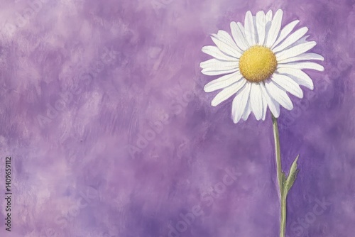 Single white daisy against a textured purple background.