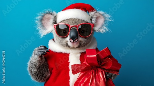 Koala in Santa suit with gifts