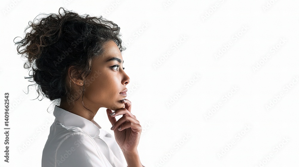 Professional Mixed Race Female in Profile Contemplating Ideas