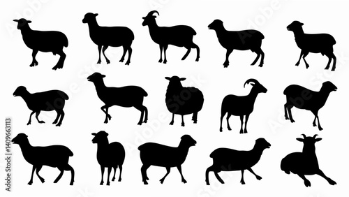 set of sheep silhouette vector on white background