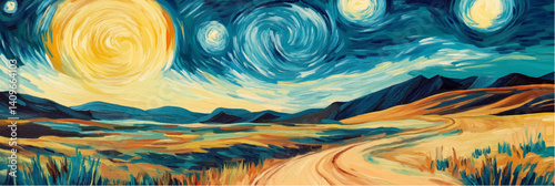 vector illustration of sandy desert style landscape with blue sky in style of oil painting on canvas