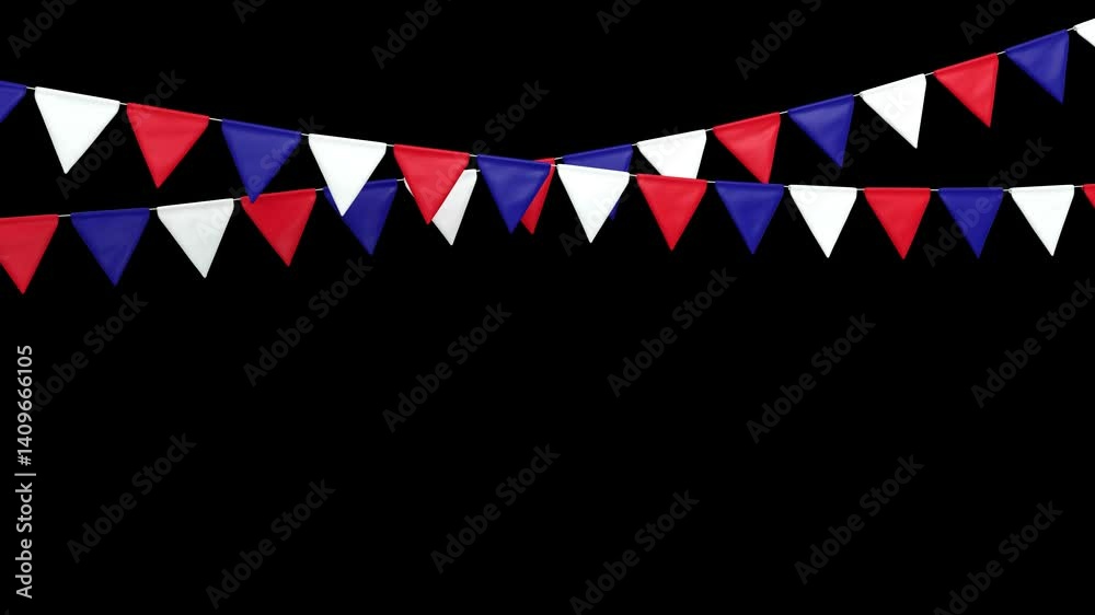 fanions bleu blanc rouge accrochés à une bannière qui bouge légèrement avec le vent - rendu 3D