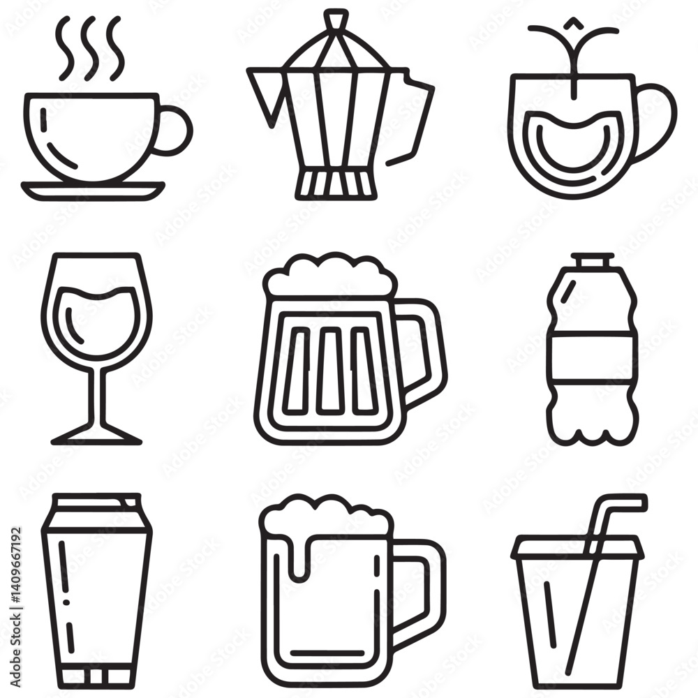 Fototapeta premium Drink thin line icons collection. Editable stroke. Vector with white background