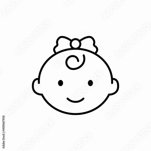 Cute baby girl face smile icon vector sign