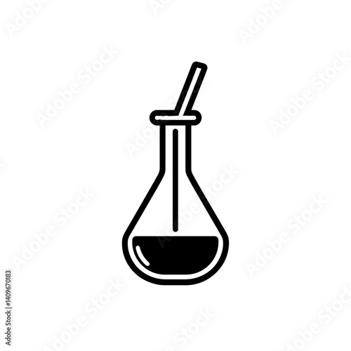 Laboratory flask with liquid icon in black and white line style