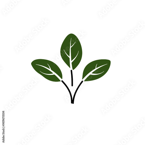 Three green leaves in minimal flat icon style
