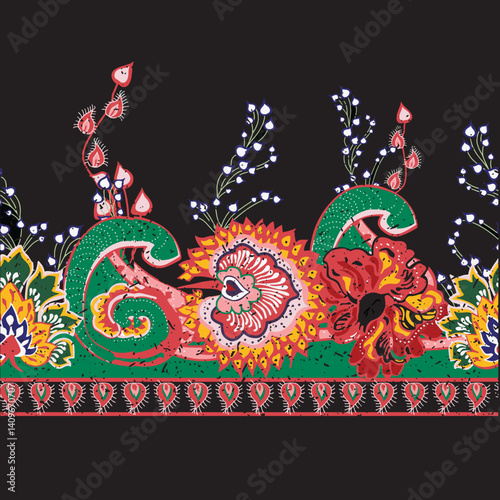 
African fashion seamless vector pattern ornament in vibrant colors, artwork and abstract background, fabric print, scarf, shawl, carpet, flashlight, handkerchief, 