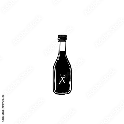 Elegant black wine bottle icon with label detail